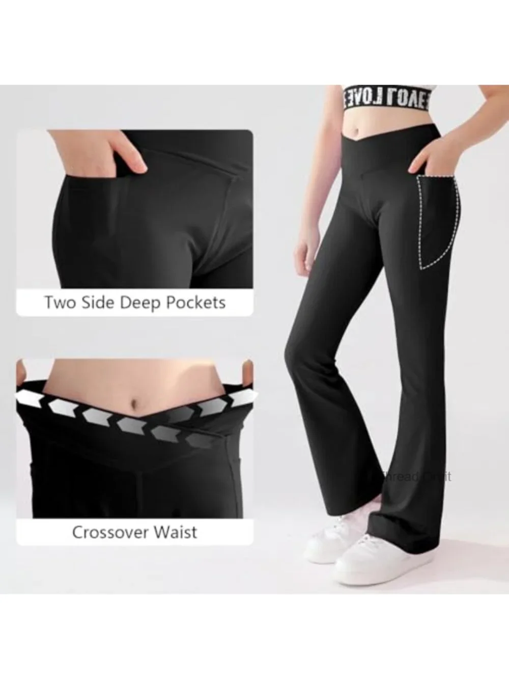 Girls Flare Yoga Leggings Cross High Waisted Flared Pants Dance Activewear with